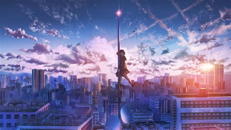 2048x1152 Anime Girl City Building Height 4k 2048x1152 Resolution Hd 4k