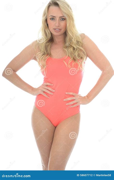 Sexy Jong Blonde Pin Up Model Wearing Een Roze Lichaam Stock Foto Image Of Bocht Gezond 58607712
