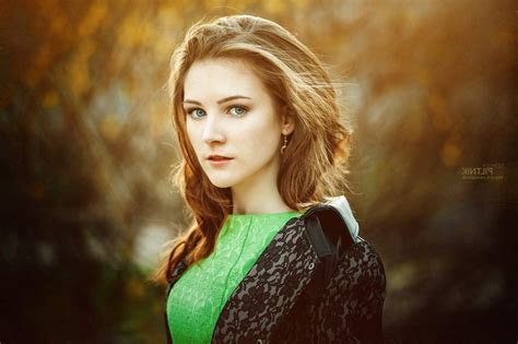 X Looking At Viewer Women Face Green Eyes Long Hair Eyes Xenia Kokoreva Wallpaper