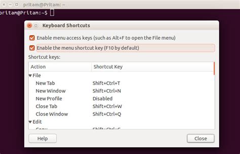 Linux Ubuntu Terminal Keyboard Shortcut