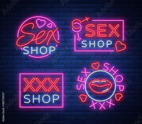 Collection Logo Sex Shop Night Sign In Neon Style Neon Sign A Symbol