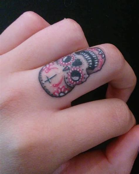Mini Sugar Skull Tattoo For The Fingers Knuckle Tattoos Finger