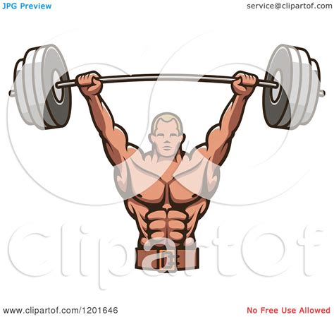 Clipart Of A Strong Male Bodybuilder Lifting A Barbell Weight Royalty