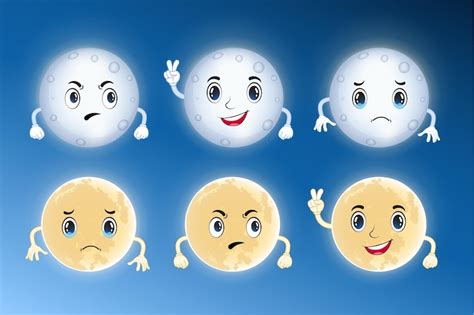 Premium Vector Collection Of Moon Cartoon Character Vector Isolated