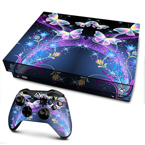 Skins Decal Vinyl Wrap For Xbox One X Console Decal Stickers Skins Cover Glowing Butterflies