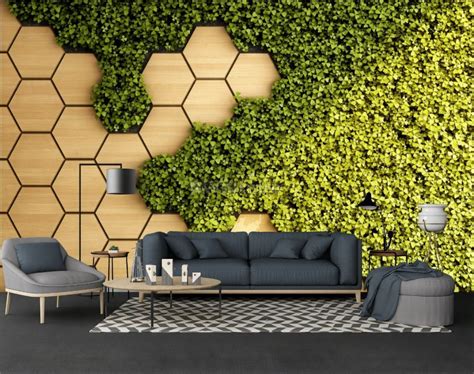 3d Look Honeycomb Pattern And Fresh Grass Wallpaper Mural Green Wall