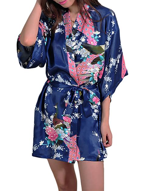 Gifts Are Blue Womens Short Floral Silk Kimono Robes Sizes To
