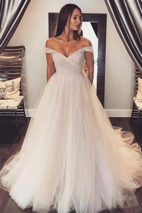 Glamorous Tulle Wedding Gown With Rhinestones Off The Shoulder Loveangeldress