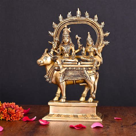 Brass Superfine Shiva Parvati With Nandi Idol 9 Inch Vedansh Craft