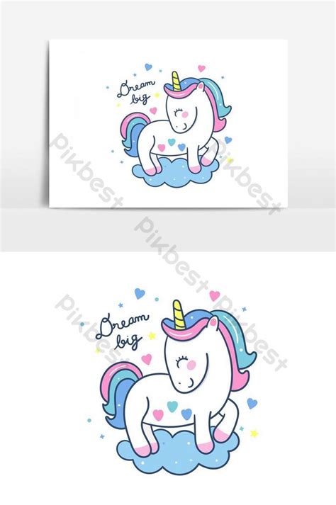 Cute Unicorn Vector Stand On Cloud Pony Cartoon Pastel Color Vector