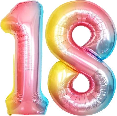 Buy Big Rainbow 18 Balloon Numbers 40 Inch Gradient 18 Number Balloons For 18th Birthday
