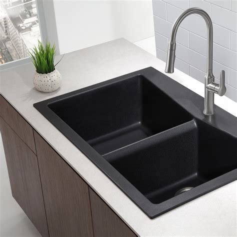 Kraus 33 X 22 Dual Mount 6040 Double Bowl Granite Kitchen Sink