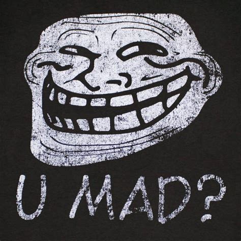 Troll Face U Mad Distressed Black Graphic Tee Shirt