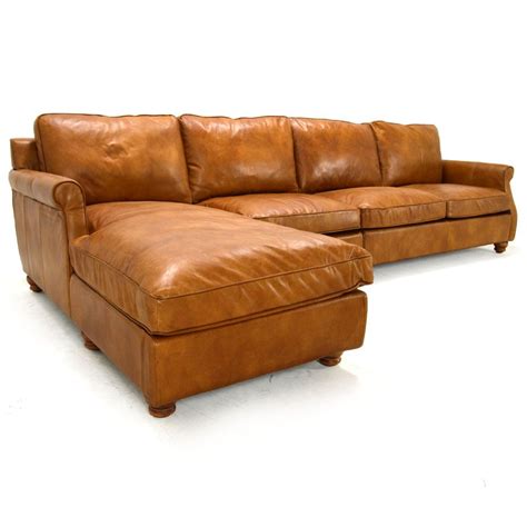 Camel Color Leather Sectional Couch
