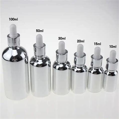 100pcs 30ml Silver Glass Dropper Bottles Empty 1 Oz White Rubber Dropper Bottle Essential Oils