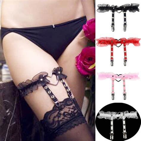 New Women Sexy Lace Elasticity Heart Pu Leather Harness Tight Suspender Punk Strap Leg Ring