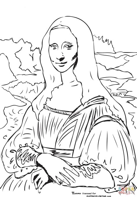 Mona Lisa La Gioconda By Leonardo Da Vinci Coloring Page Free