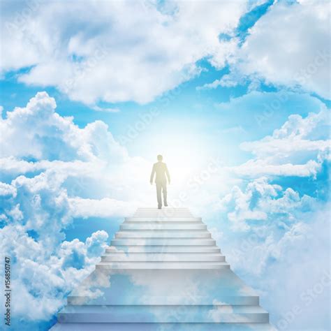 Business Man Walk On The Stairway To Heaven Success Or Reach The Goal