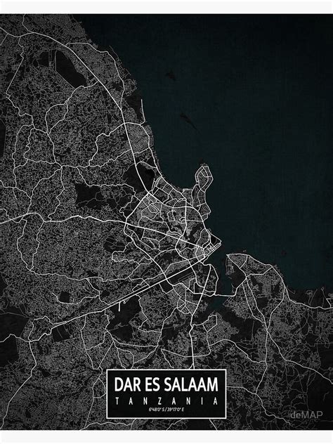 Dar Es Salaam City Map Of Tanzania Dark Poster By Demap City Map