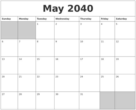May 2040 Blank Printable Calendar