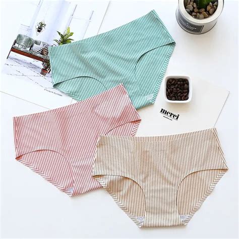 hui guan fashion striped sexy briefs female cotton seamless underwear women breathable panties