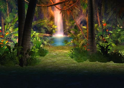 Rainforest Beauty Waterfall Background Jungle