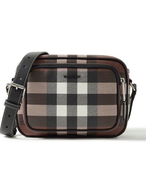 Burberry Leather Trimmed Checked E Canvas Messenger Bag Burberry
