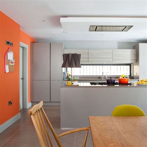 Grey And Orange Kitchen With Retro Furniture Decorating