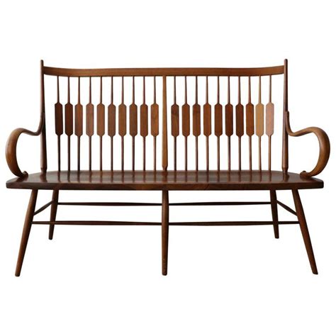 The attractive wood detailing on the headboard and footboard will be the highlight of your boudoir. Midcentury Walnut Spindle Back Bench by Kipp Stewart for ...