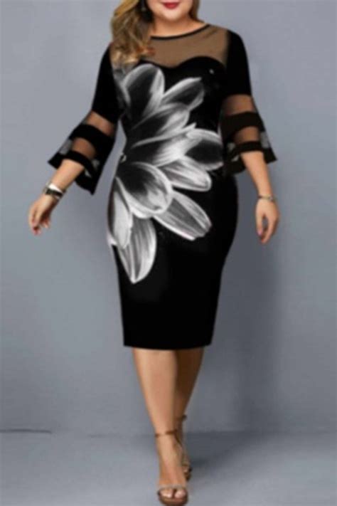 wholesale white elegant print patchwork o neck one step skirt plus size dresses k39546 1 online