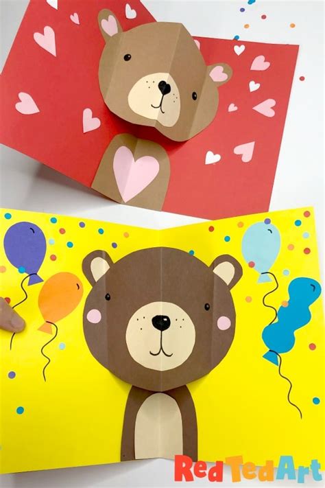 Easy Pop Up Bear Card For Valentines Day Red Ted Art