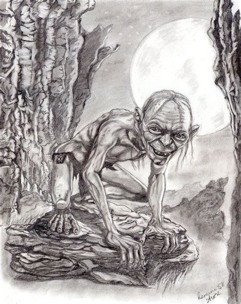 Gollum Portrait Drawing Horror Artwork Emotional Art
