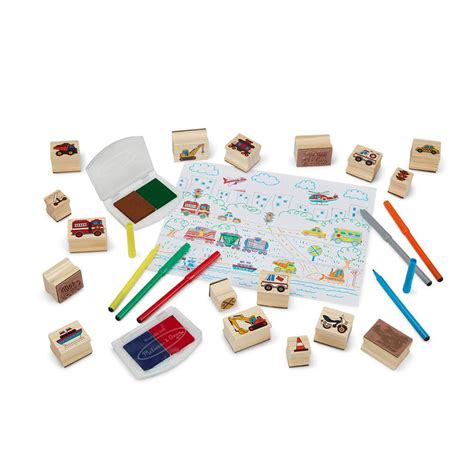 Melissa And Doug Deluxe Wooden Stamp Set Vehicles Toyworld Nz