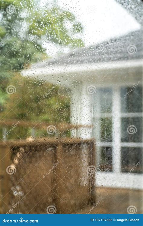 Out The Window On Rainy Day Stock Photo Image Of House Macro 107137666