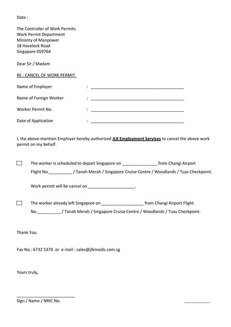 Cancellation of work permit - Jlkmaids.com.sg