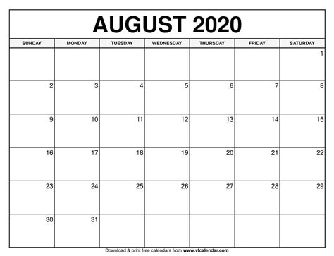 Free Printable August 2020 Calendars United States In Pdf 