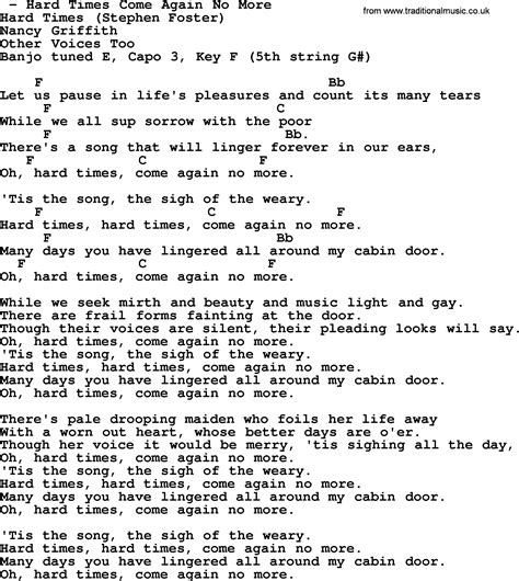 Hard Times Come Again No More Bluegrass Lyrics With Chords