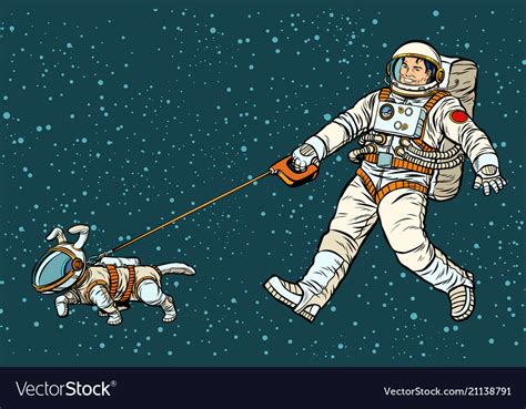 Astronaut Walking Dog In A Space Suit Royalty Free Vector