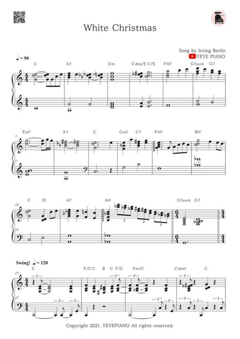 Irving Berlin White Christmas Jazz Ver By Yeye Piano Sheet Music