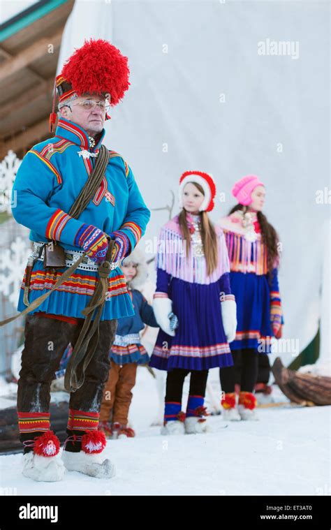 Arctic Circle Lapland Scandinavia Sweden Jokkmokk Sami People At