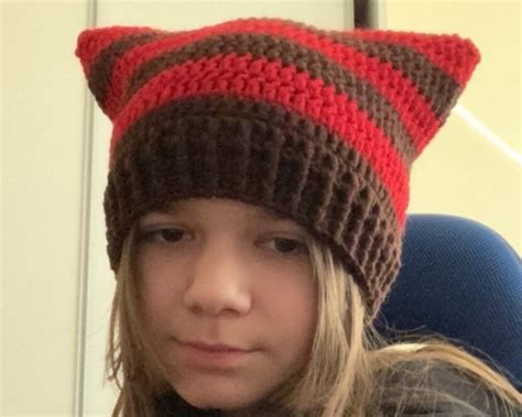 Cat Beanie Striped Crochet Cat Beanie Cat Ear Crochet Hat Etsy