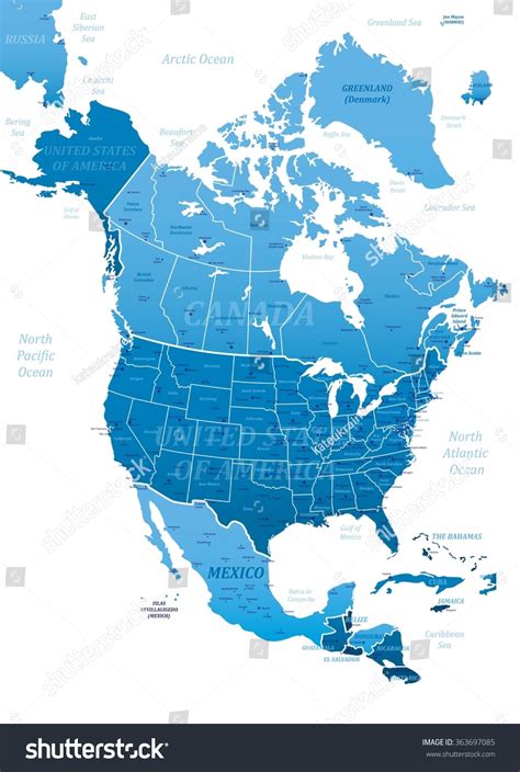 North America Blue Mapvector Illustration Stock Vector