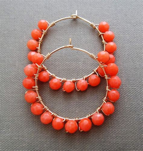 Orange Earrings Orange Hoop Earrings Orange Beaded Hoop Etsy