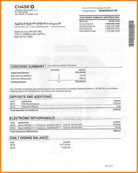 Fake Chase Bank Statement Template Simple Template Design