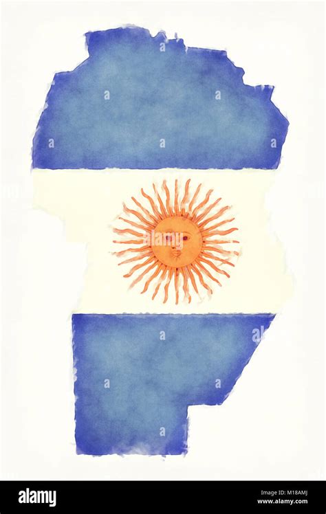 Cordoba Acuarela Mapa Con Bandera Nacional Argentina Delante De Un