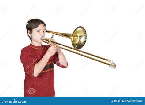 Boy With A Trombone Stock Photo Image Of Instrument 45834402