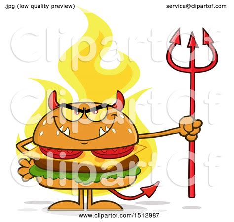 Clipart Of A Flaming Devil Cheeseburger Mascot Holding A Trident