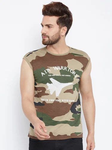 Casual Wear Men Sleeveless Round Neck Camouflage T Shirt Size S Xl At