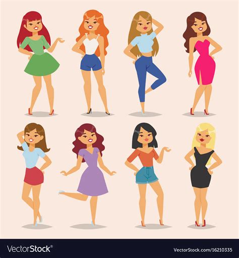 Beautiful Young Women In Fashion Clothes Cartoon Vector Image