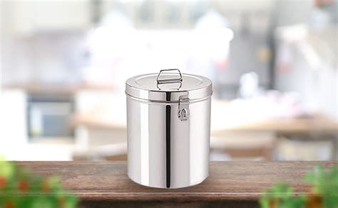 swertia stainless steel storage box with handle aata rice drum with laser etching water pawali